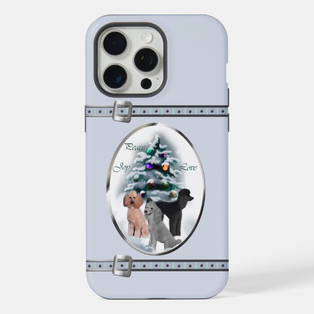Poodle Trio Cute Blue Christmas Holidays iPhone Case (Back)