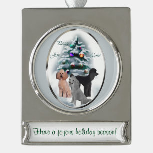 Poodle Trio Personalized Christmas Silver Plated Banner Ornament