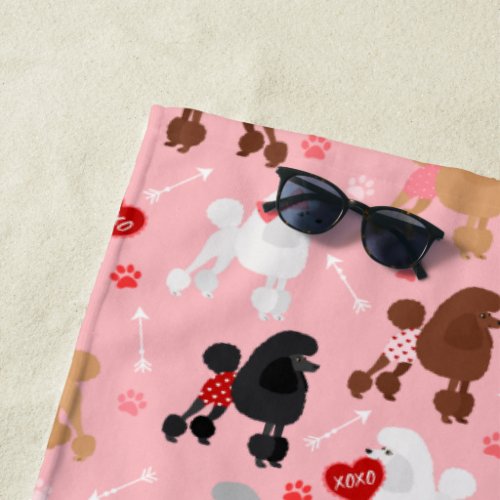 Poodle Valentine Pattern Beach Towel