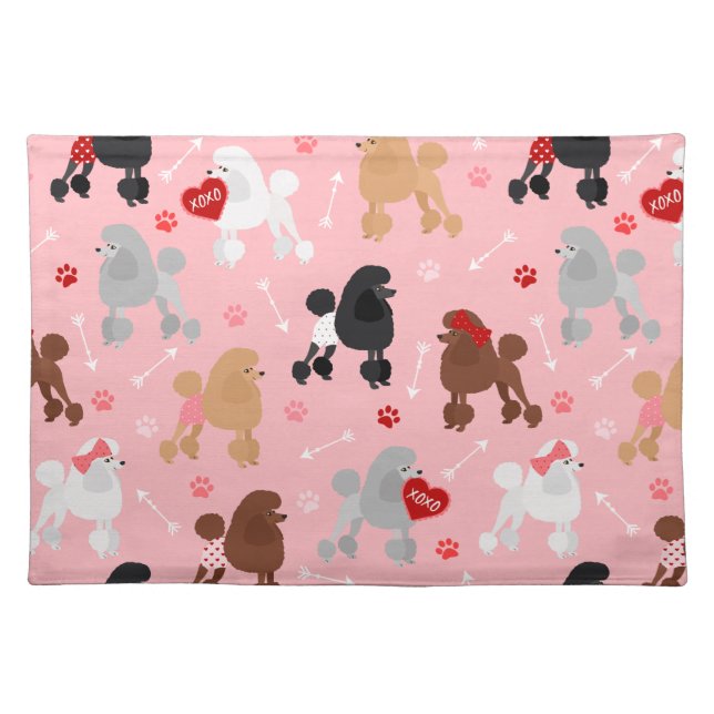 Poodle Valentine Pattern Cloth Placemat (Front)