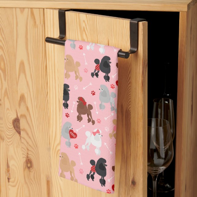 Poodle Valentine Pattern Kitchen Towel (Thirds Fold)