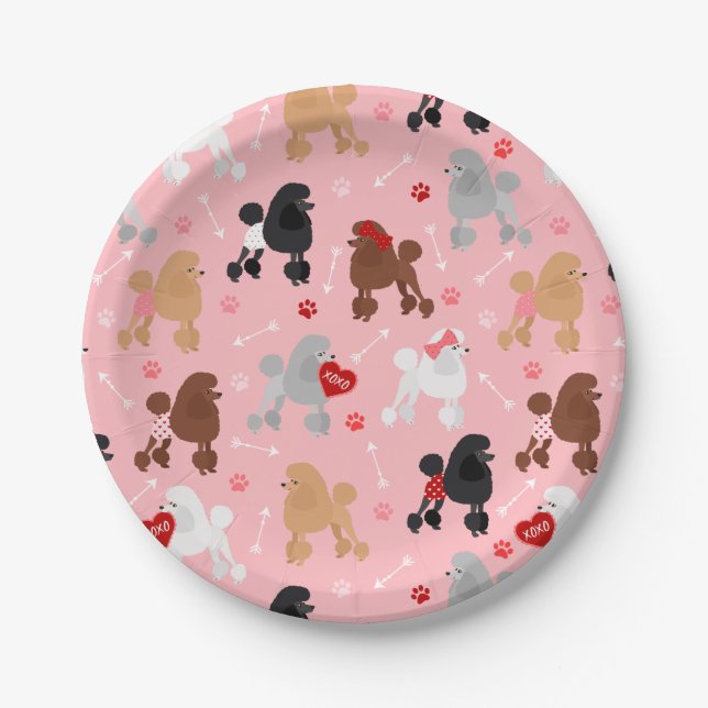 Poodle Valentine Pattern Paper Plates (Front)