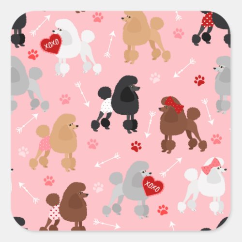 Poodle Valentine Pattern Square Sticker