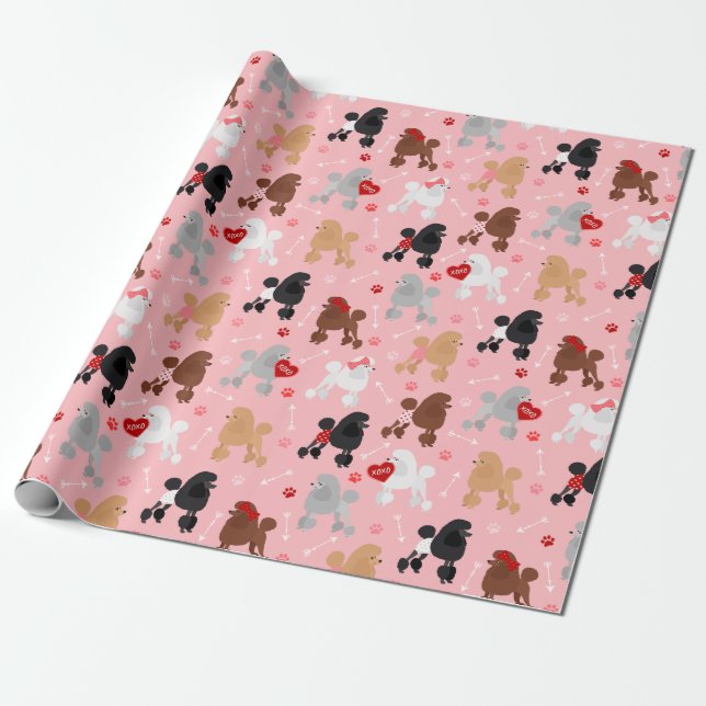 Poodle Valentine Pattern Wrapping Paper (Unrolled)