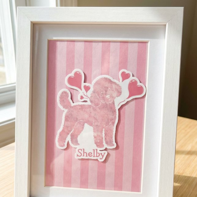 Poodle Valentine Sticker, Pastel Pink, Custom Name Sticker (Creator Uploaded)