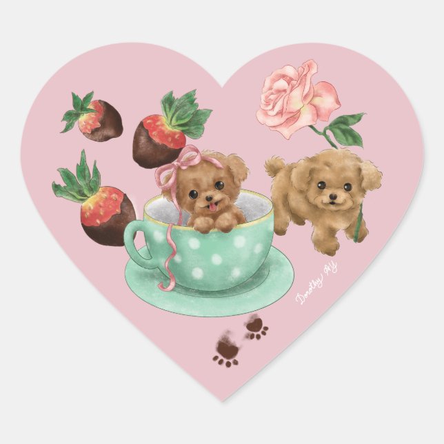 Poodle Valentine's Day Heart Sticker (Front)