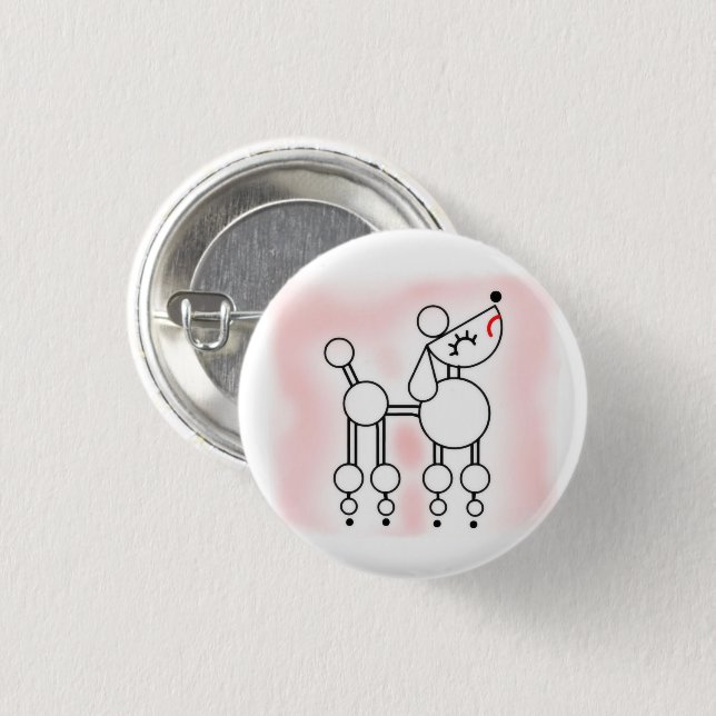 Poodle Vector, White Toy Poodle Pink Badge Button (Front & Back)