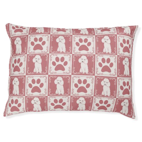 Poodle Vintage Checkered Dog  Pet Bed