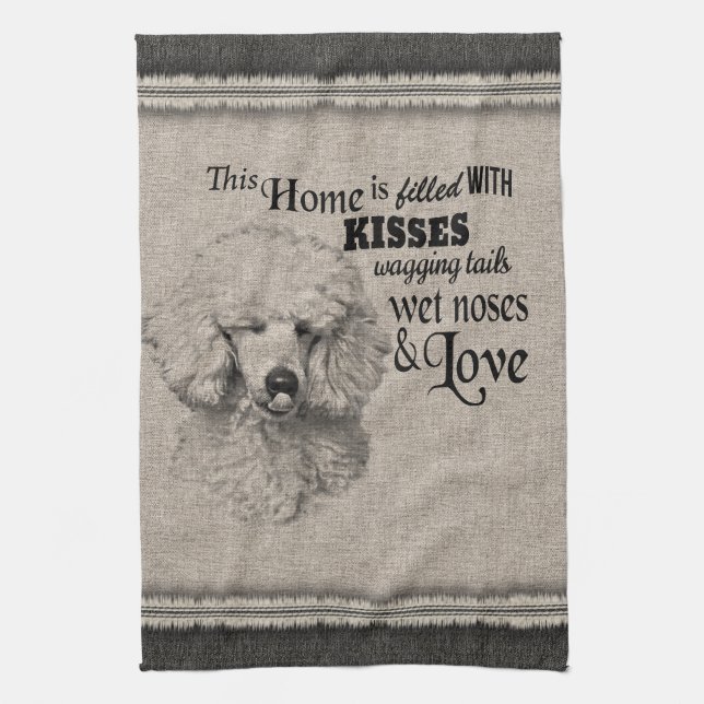 Poodle vintage portrait cute quote kitchen towel (Vertical)