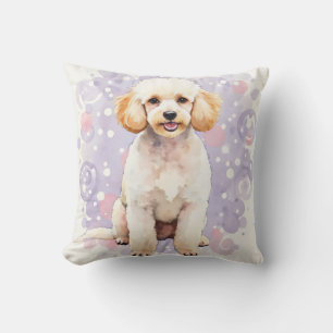 Poodle Watercolor Dot Swirl Art Throw Pillow