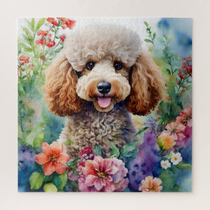Poodle Watercolor Flowers Art Jigsaw Puzzle