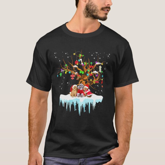 Poodle Wear Santa Hat Christmas Ornament Tree Cost T-Shirt (Front)