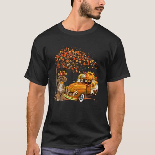 Poodle Wearing Hat Fall Tree Pickup Truck Carrying T-Shirt