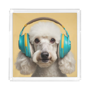Poodle wearing headphones acrylic tray