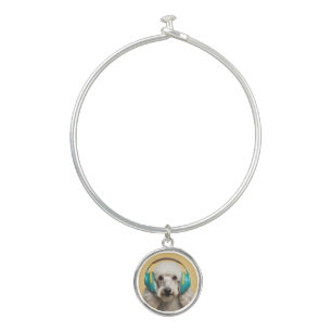 Poodle wearing headphones bangle bracelet