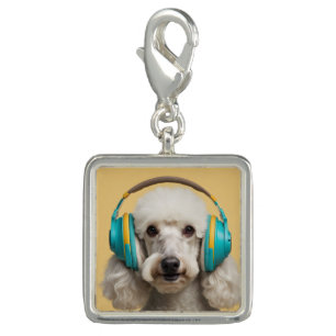 Poodle wearing headphones charm