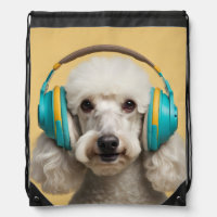 Poodle wearing headphones
