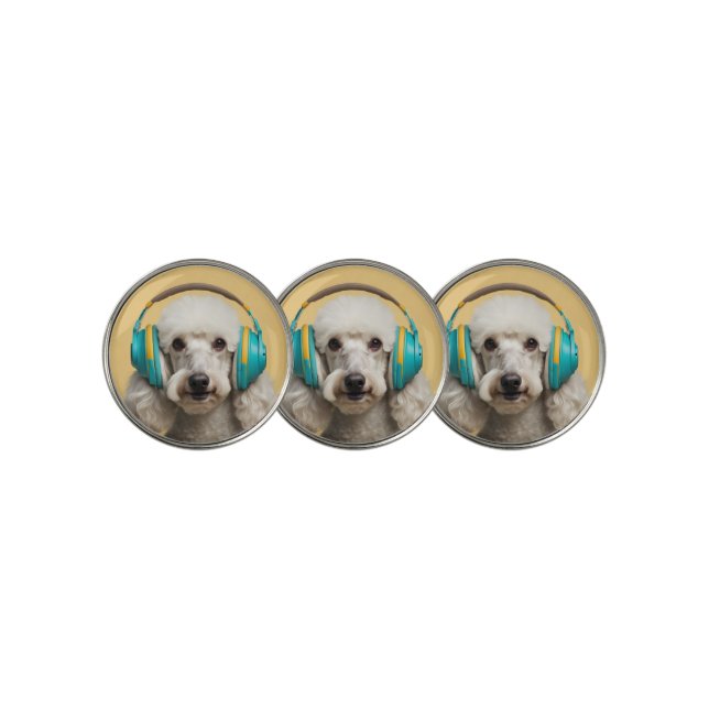 Poodle wearing headphones golf ball marker (3 Up)