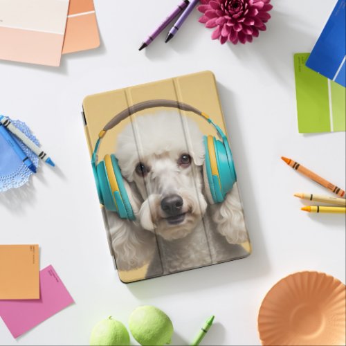 Poodle wearing headphones iPad air cover