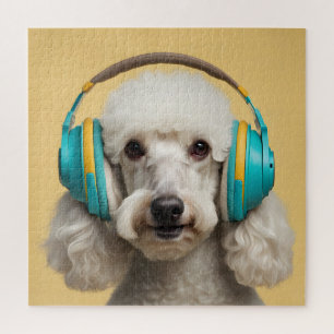 Poodle wearing headphones jigsaw puzzle