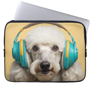 Poodle wearing headphones laptop sleeve