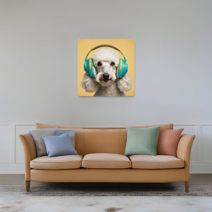 Poodle wearing headphones metal print