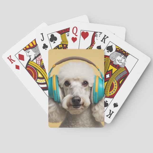 Poodle wearing headphones poker cards (Back)