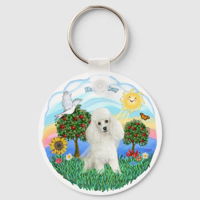 Poodle (white #14) keychain (Front)