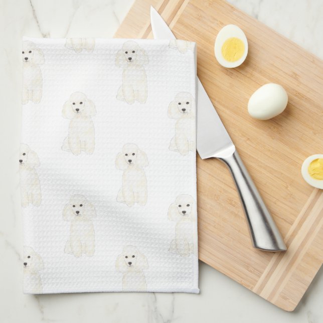 Poodle (White) Kitchen Towel (Quarter Fold)