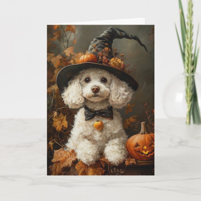 Poodle Witch Halloween Holiday Card (Front)
