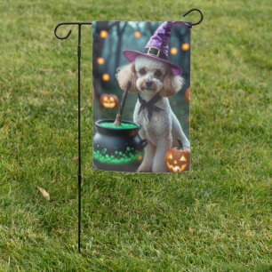 Poodle Witch Hat Halloween Garden Flag