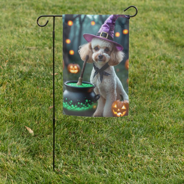Poodle Witch Hat Halloween Garden Flag (In SItu)