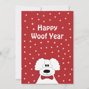 Poodle with a bow tie 'Happy Woof Year' Christmas Holiday Card