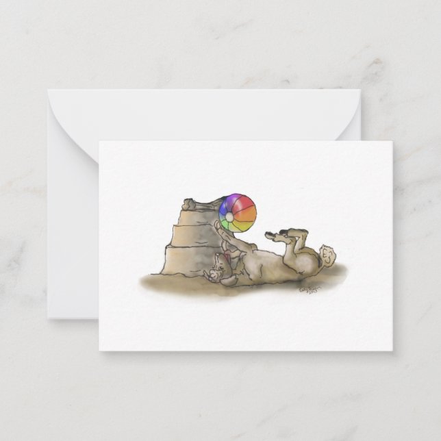 Poodle with Beach Ball and Sand Castle Note Card (Front)