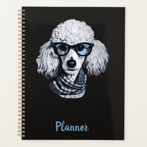 Poodle with glasses and scarf planner