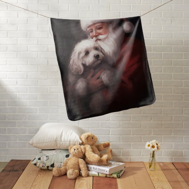 Poodle With Santa Claus Festive Christmas  Baby Blanket (In Situ)