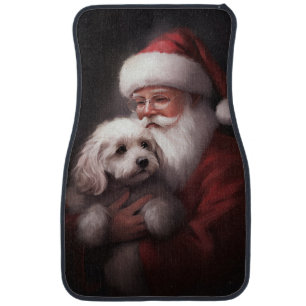 Poodle With Santa Claus Festive Christmas Car Floor Mat