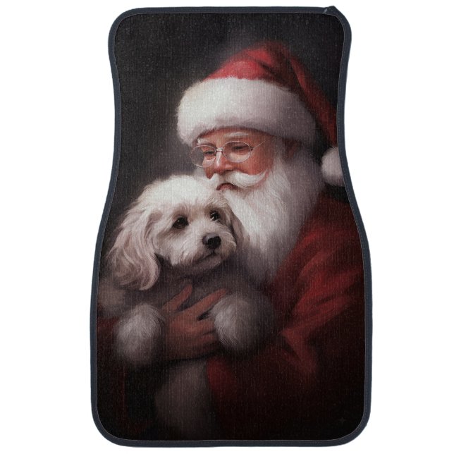 Poodle With Santa Claus Festive Christmas  Car Floor Mat (Front)