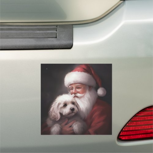 Poodle With Santa Claus Festive Christmas  Car Magnet
