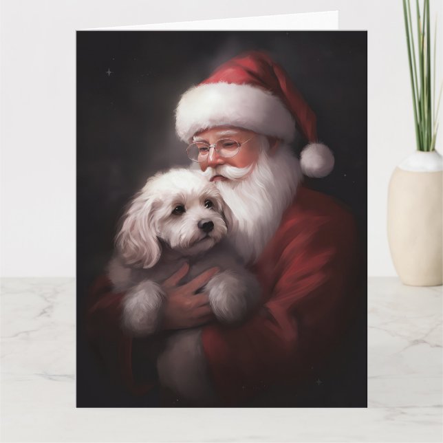 Poodle With Santa Claus Festive Christmas  Card (Front)