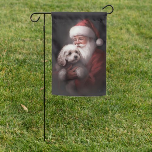 Poodle With Santa Claus Festive Christmas  Garden Flag