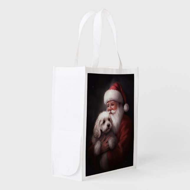 Poodle With Santa Claus Festive Christmas  Grocery Bag (Front Side)