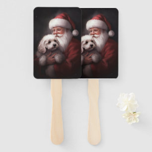 Poodle With Santa Claus Festive Christmas  Hand Fan