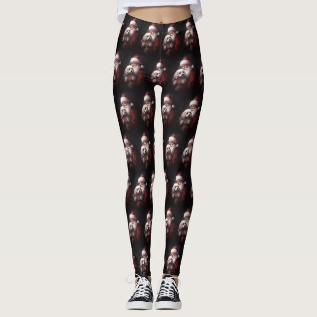 Poodle With Santa Claus Festive Christmas  Leggings (Front)