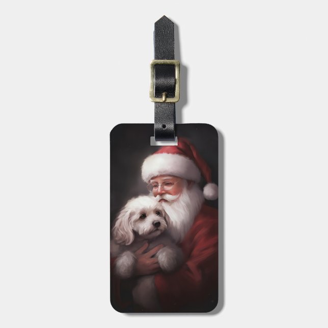 Poodle With Santa Claus Festive Christmas  Luggage Tag (Front Vertical)