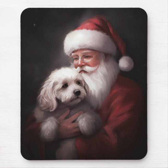 Poodle With Santa Claus Festive Christmas  Mouse Pad (Front)