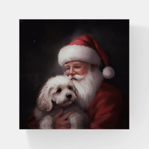 Poodle With Santa Claus Festive Christmas Paperweight