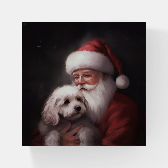 Poodle With Santa Claus Festive Christmas  Paperweight (Front)