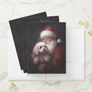 Poodle With Santa Claus Festive Christmas  Pocket Folder