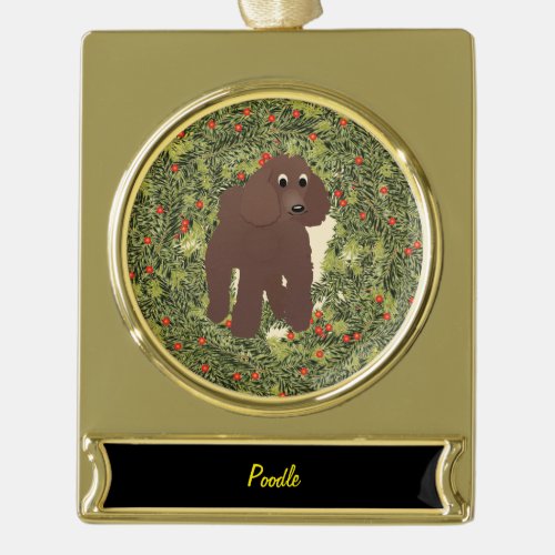 Poodle Wreath Gold Plated Banner Ornament